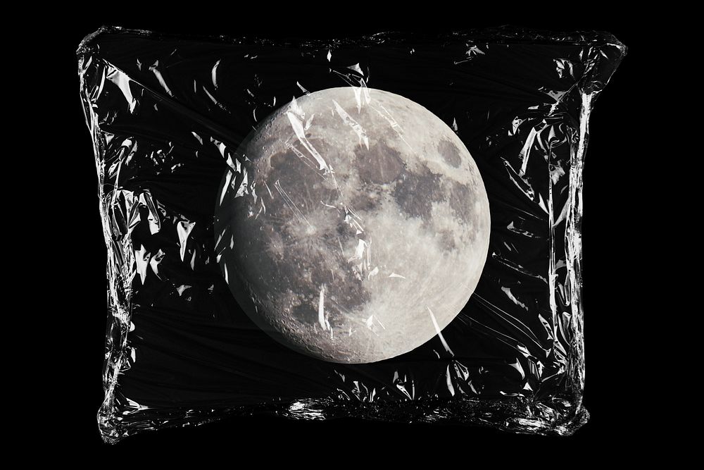 Full moon in plastic bag, space creative concept art