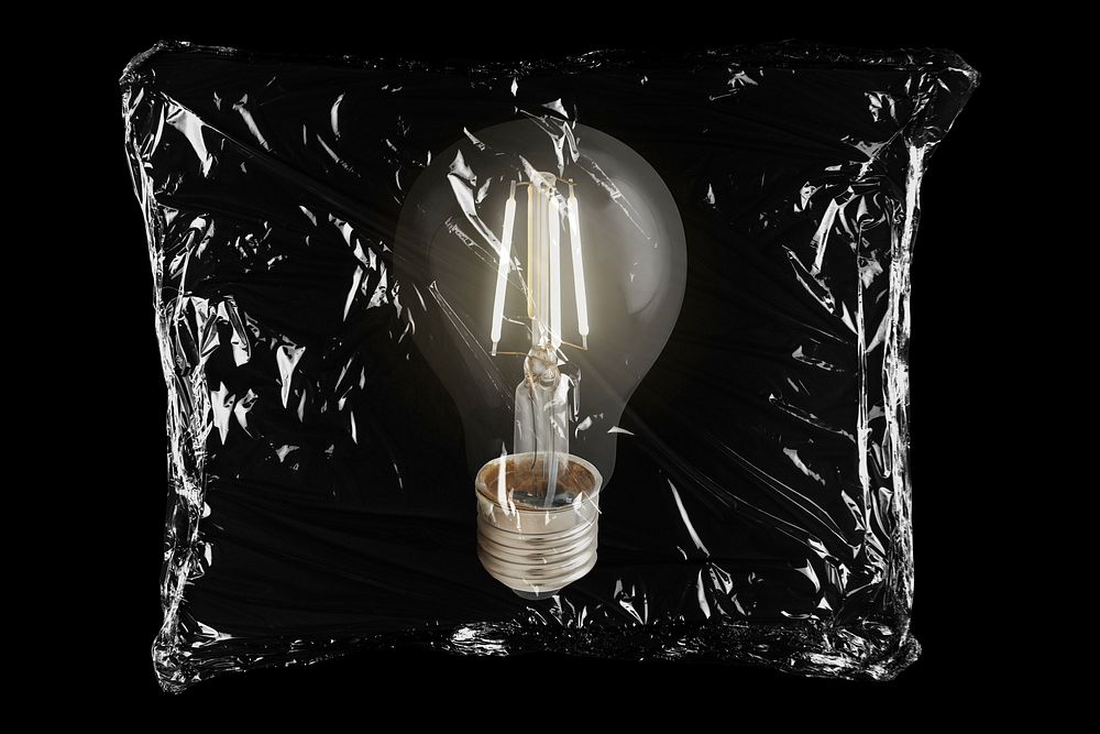 Light bulb in plastic bag, ideas, electricity, energy creative concept art