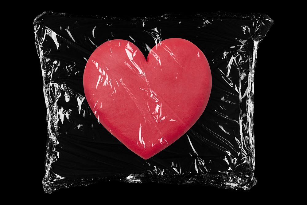 Red heart in plastic bag, health, wellness creative concept art