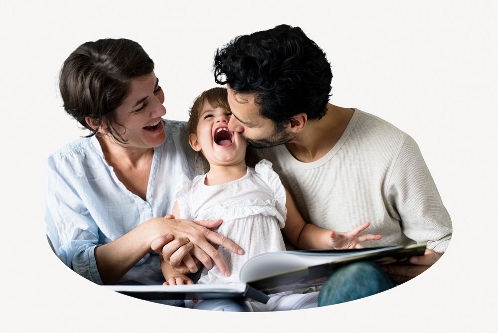 Happy family oval  shape badge, parenthood photo