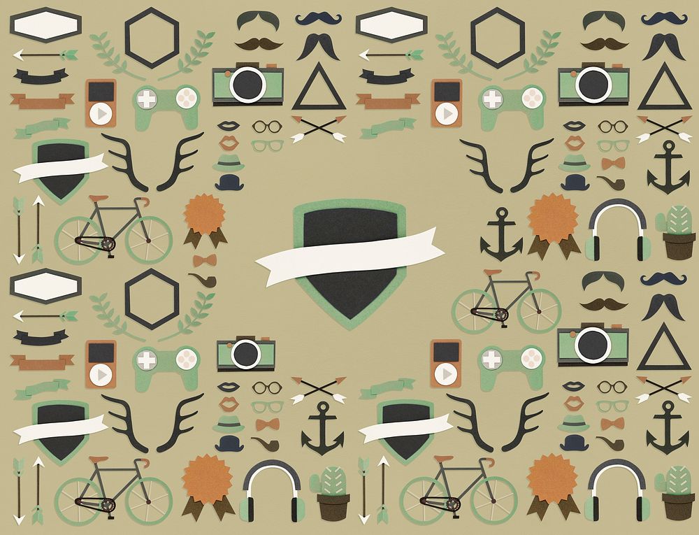Hipster lifestyle paper craft collection