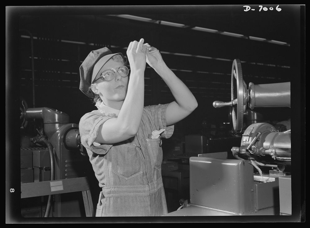 Women in war. Supercharger plant workers. Harriet Haberman left an office job to take her place on the assembly line of a…