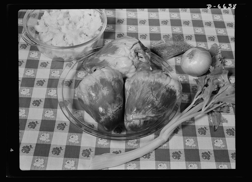 "Share The Meat" recipes. Braised stuffed heart. To supplement the voluntary weekly meat allotment of two and a half pounds…