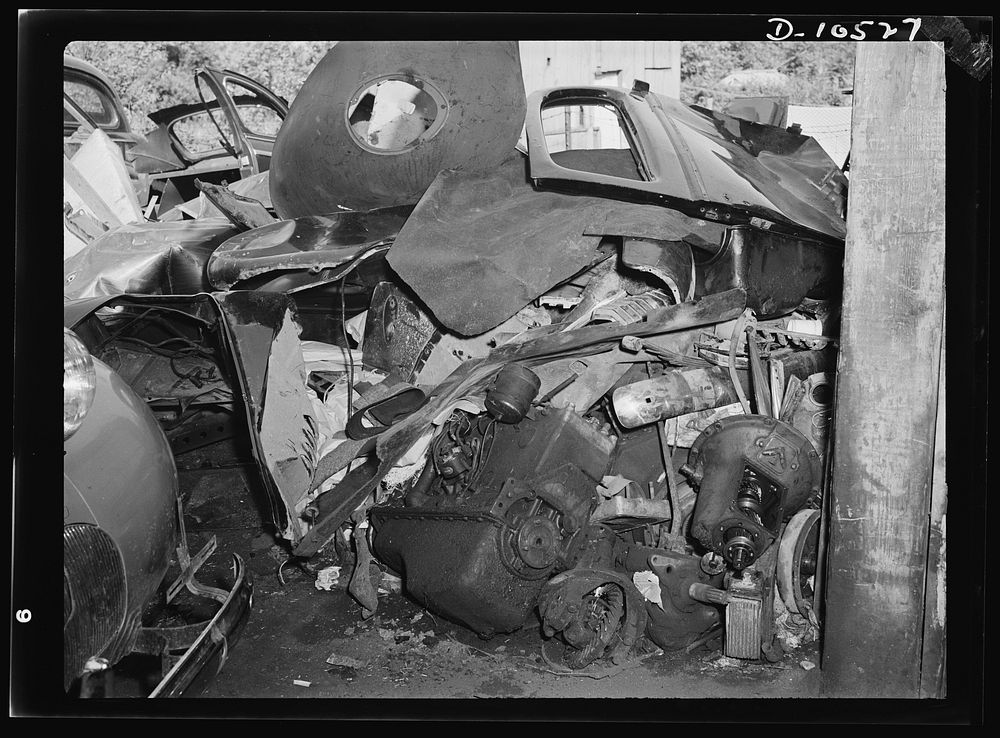 Salvage. Requisitioning auto graveyards. Tons of scrap at the auto graveyard of the Lenox Motor Company, Colmar Manor…