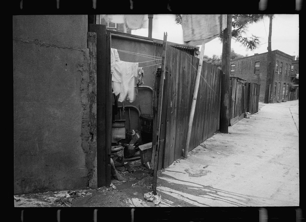 Alley dwelling near Union Station, showing overcrowded, tiny backyards, Washington, D.C.. Sourced from the Library of…