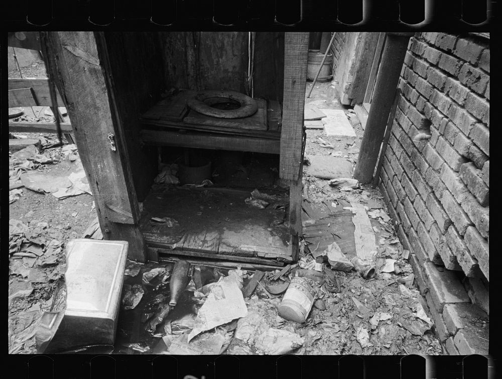 [Untitled photo, possibly related to: Privy near Capitol, Washington, D.C. This outbuilding leaks and drains on land about…