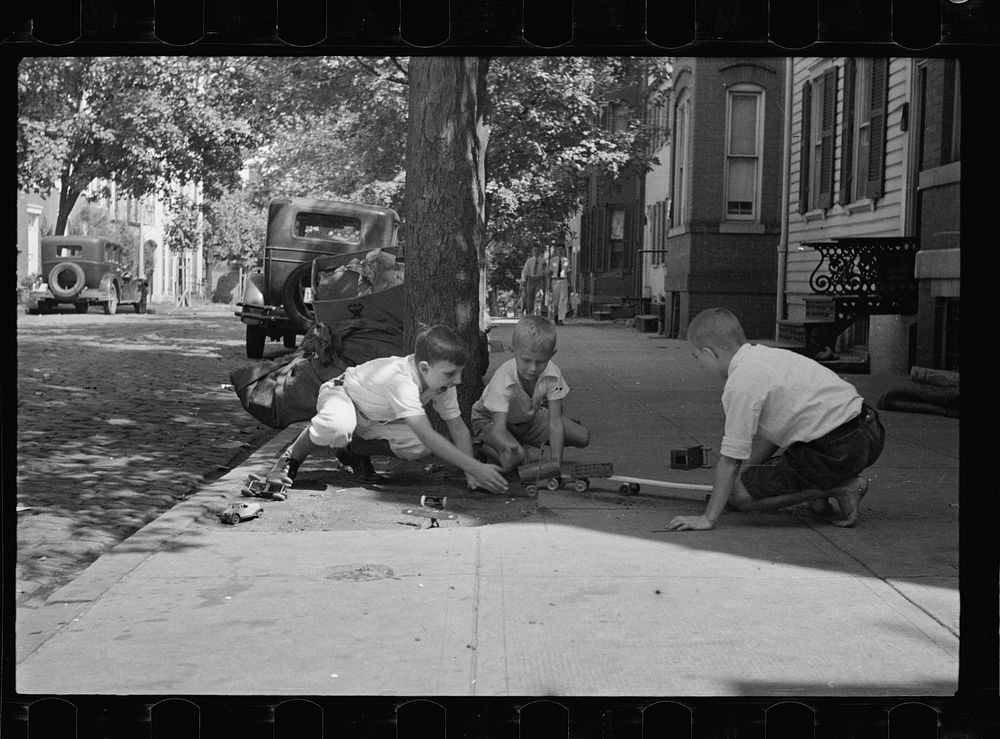 Children playing on sidewalk, the only available playground. Georgetown, inhabited by both white and , Washington, D.C..…