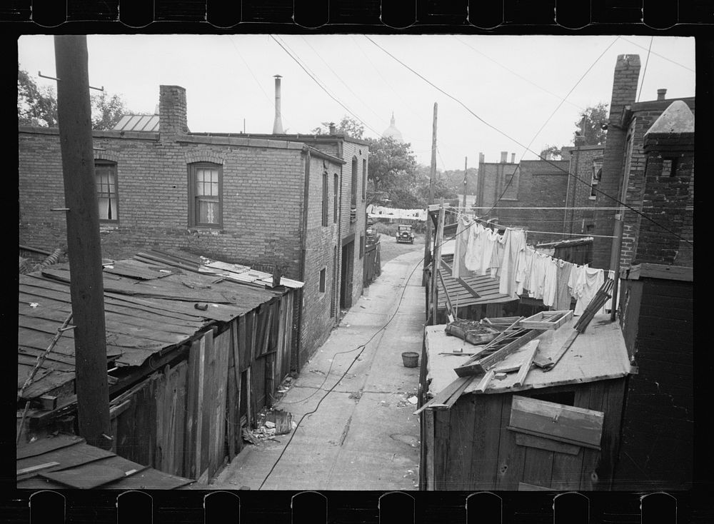 Alleyway inhabited by black and white near the Capitol, Washington, D.C.. Sourced from the Library of Congress.