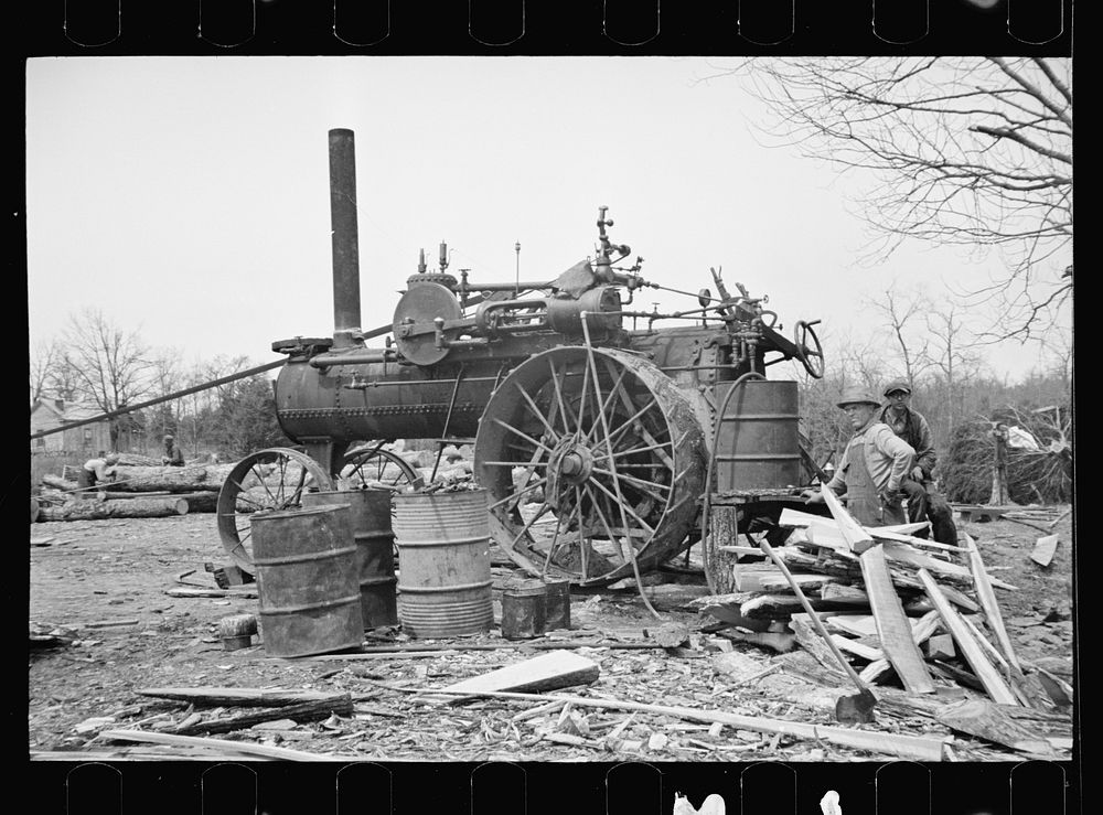 [Untitled photo, possibly related to: Splitting shingles with froe and maul on Coalins Project area farm, in western…