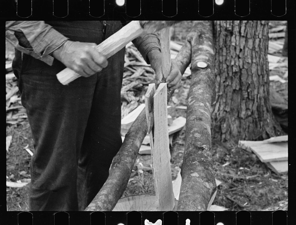Splitting shingles, Wilson Cedar Forest, near Lebanon, Tennessee. Sourced from the Library of Congress.
