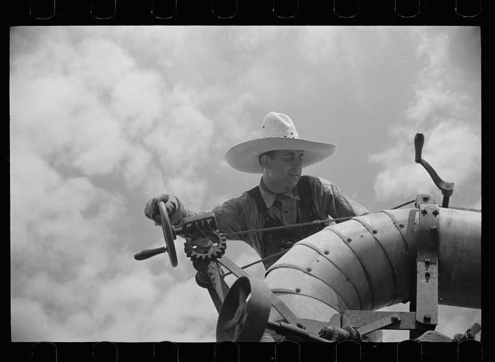 [Untitled photo, possibly related to: Clover farmer on seed threshing machine, St. Charles Parish, Louisiana]. Sourced from…