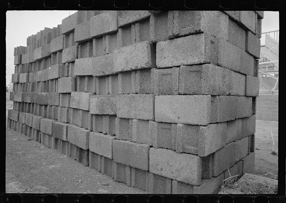 Cinder block used for building, Greenbelt, Maryland. Sourced from the Library of Congress.
