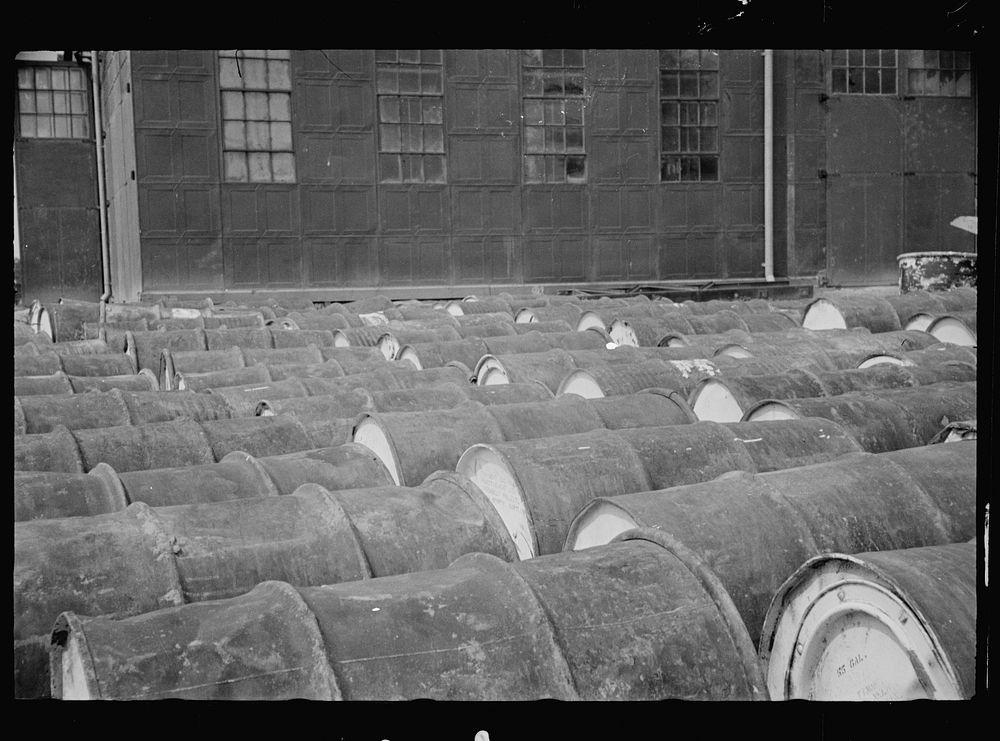 [Untitled photo, possibly related to: Barrels of tar, Greenbelt, Maryland]. Sourced from the Library of Congress.