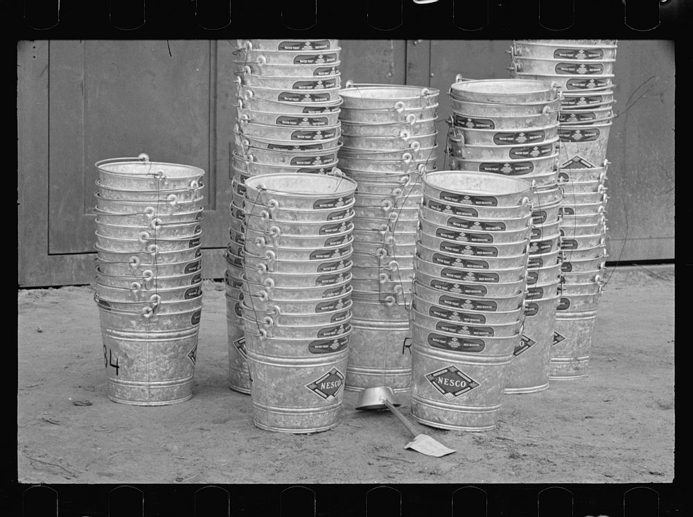 Galvanized tubs for use at Greenbelt, Maryland. Sourced from the Library of Congress.