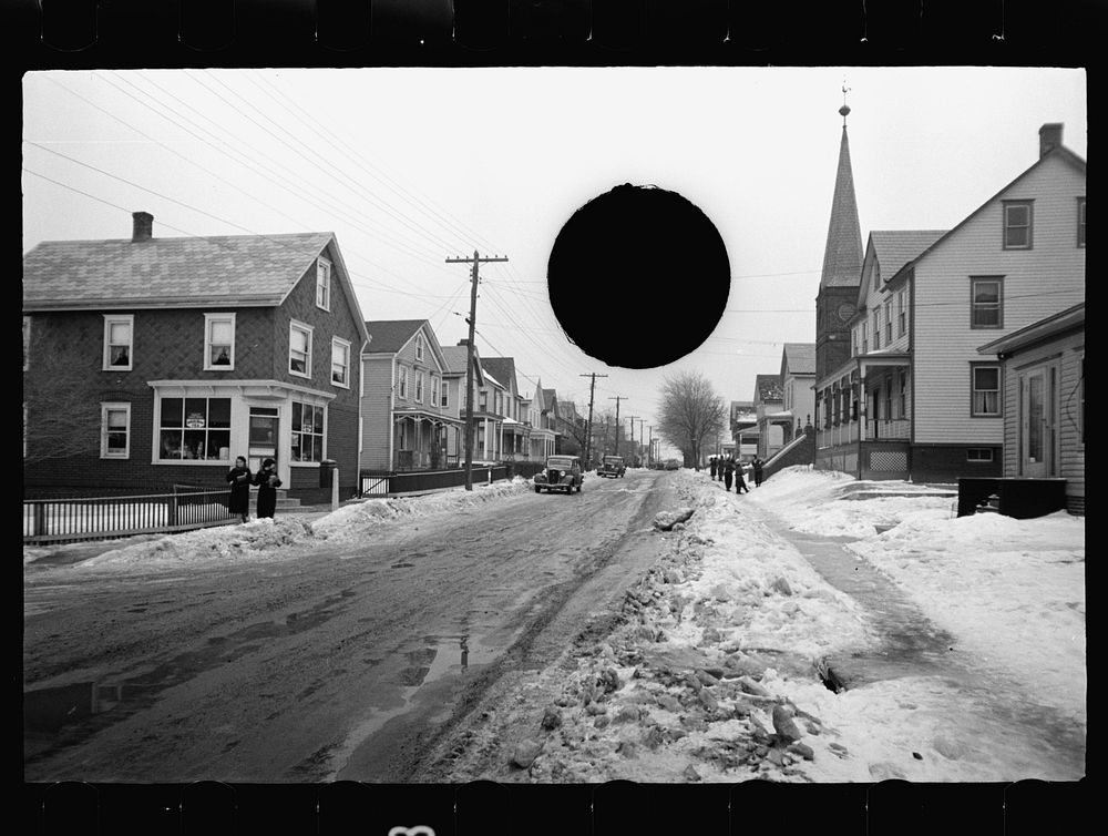 [Untitled negative showing South River, old high school at traffic junction, New Jersey]. Sourced from the Library of…