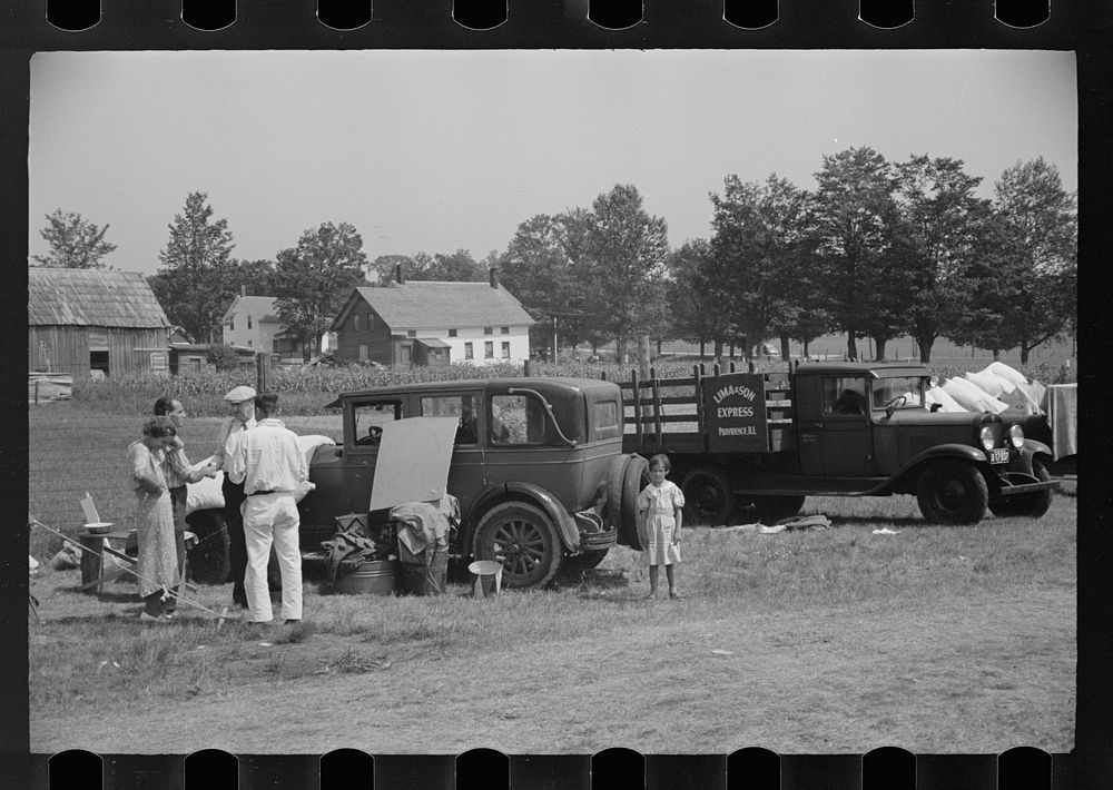 [Untitled photo, possibly related to: Scene at the Morrisville, Vermont annual fair. Farm families live on the grounds…