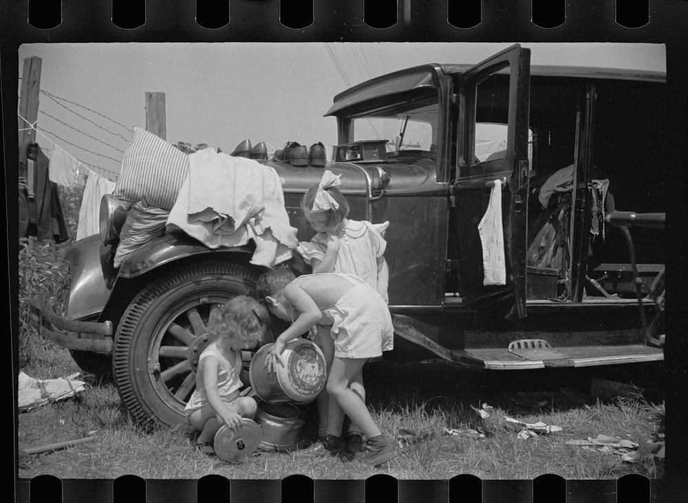 Scene at the Morrisville, Vermont annual fair. Farm families live on the grounds during the week. Sourced from the Library…