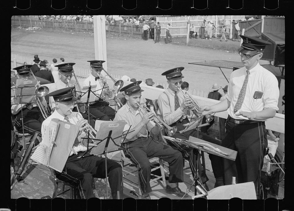 Band at the annual fair, Morrisville, Vermont. Sourced from the Library of Congress.