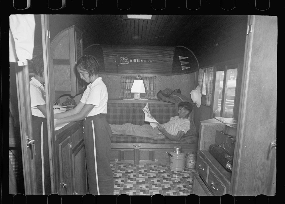 Interior of trailer at the auto trailer camp, Dennis Port, Massachusetts. Sourced from the Library of Congress.