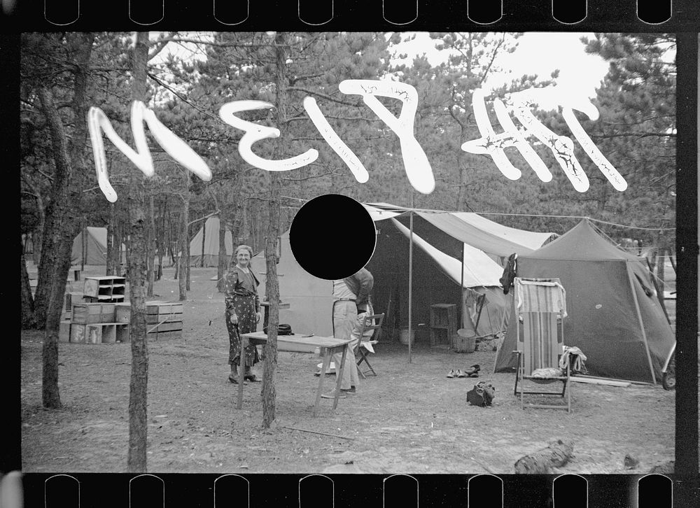 [Untitled photo, possibly related to: Camping scenes at auto trailer camp at Dennis Port, Massachusetts]. Sourced from the…