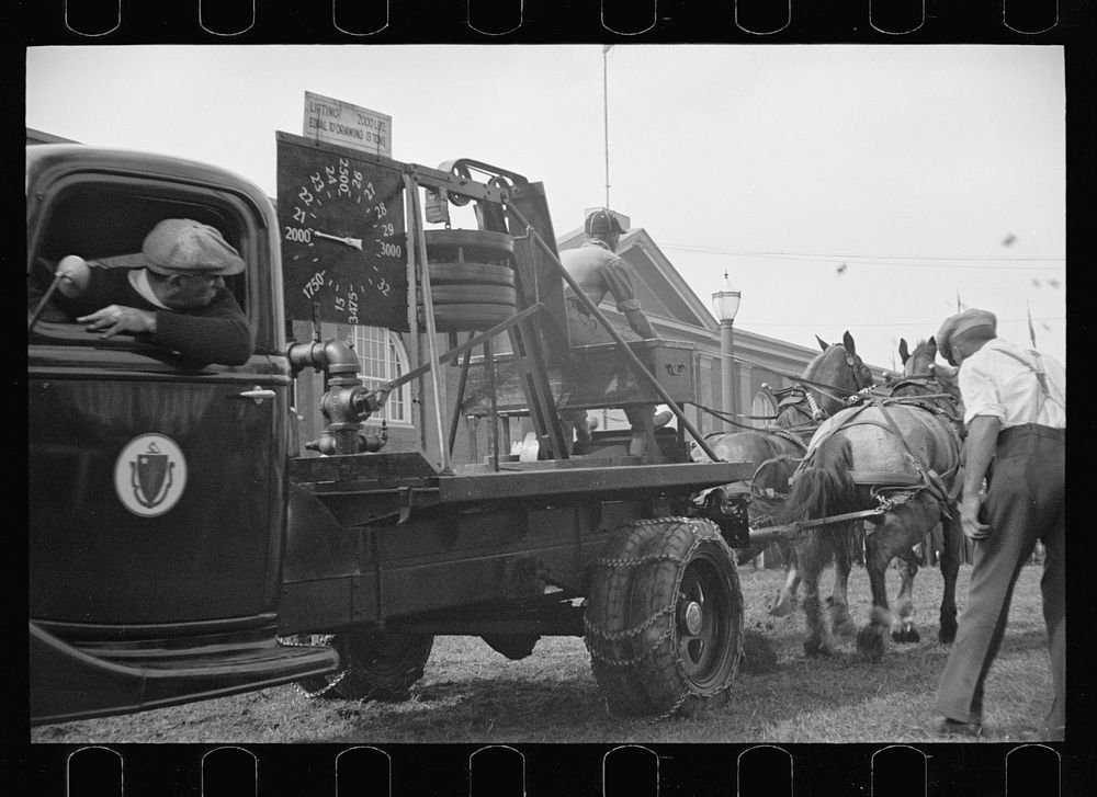 The dynamometer used in the horse-pulling contest, Eastern States Fair, Springfield, Massachusetts. Sourced from the Library…