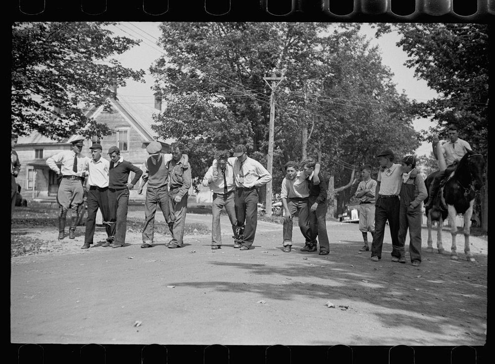 Start of the three-legged race. Fair at Albany, Vermont. Sourced from the Library of Congress.