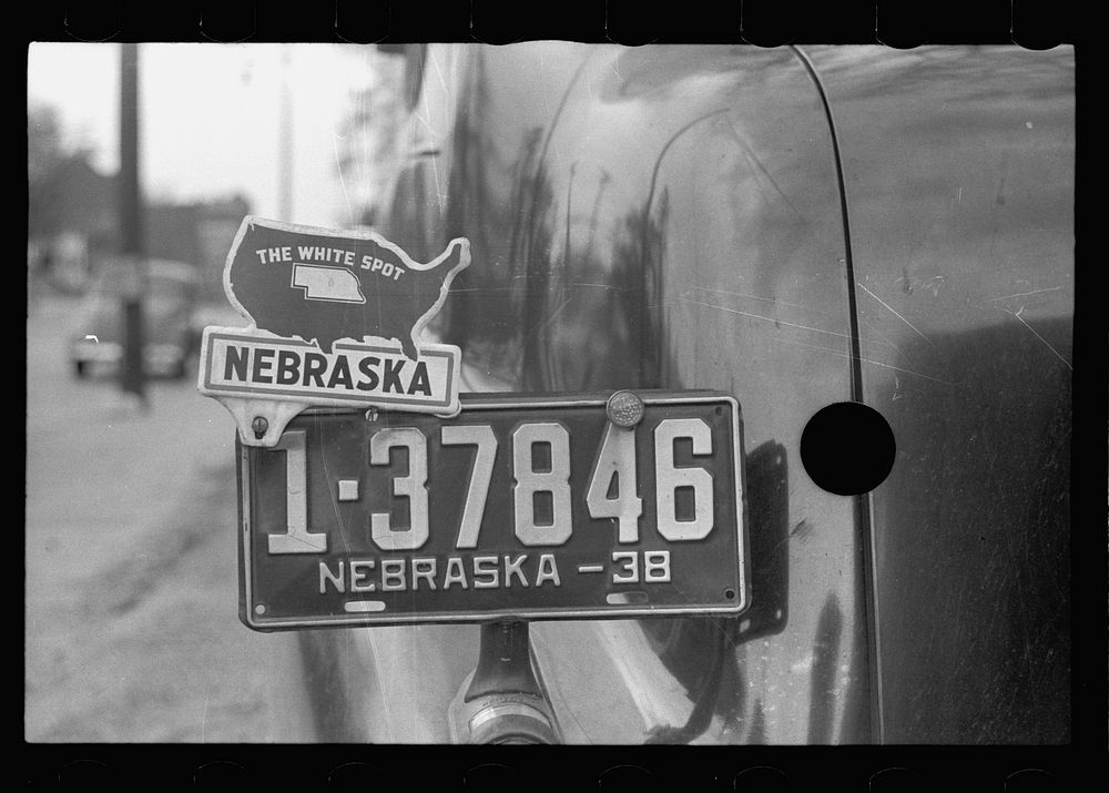 [Untitled photo, possibly related to: Car belonging to "white spot" enthusiast: "Nebraska the white spot of the nation, no…