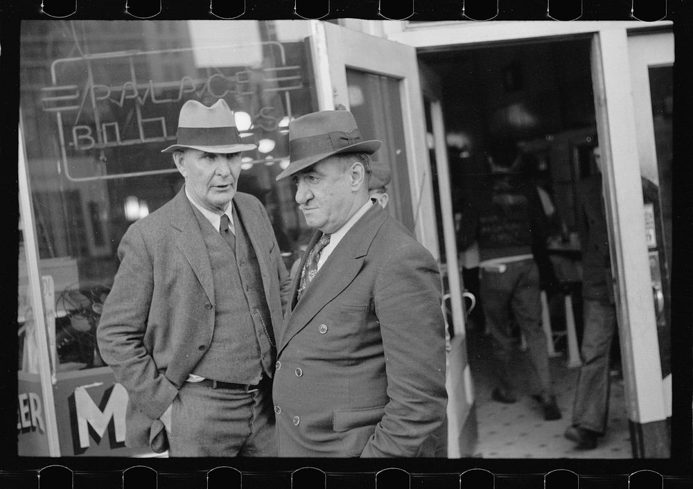 Men in front of pool hall, Omaha, Nebraska. Sourced from the Library of Congress.