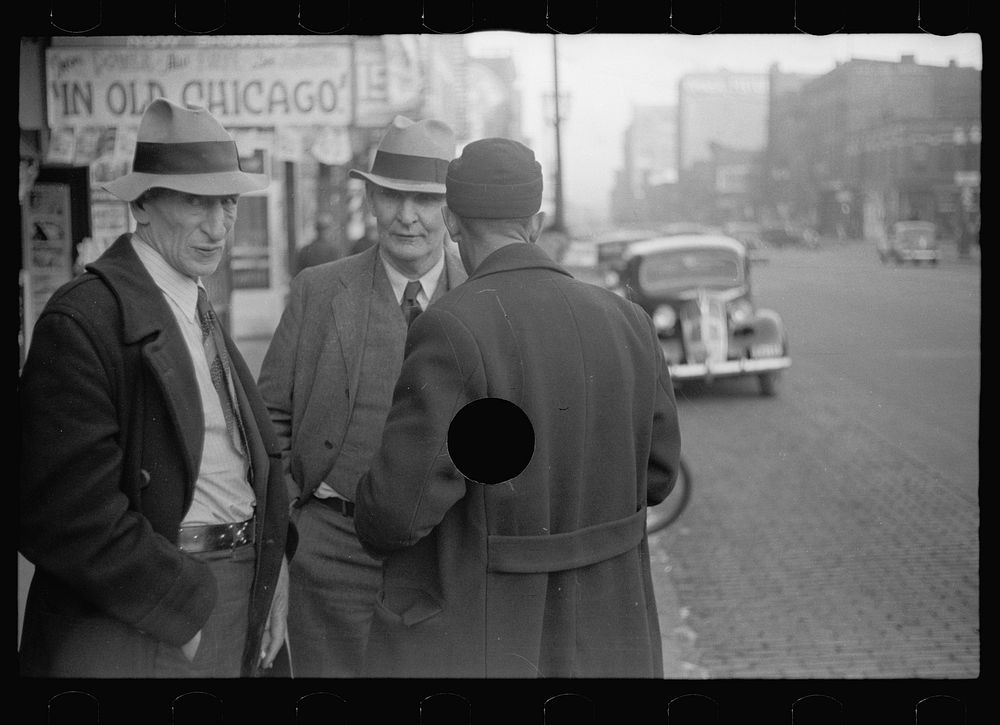 [Untitled photo, possibly related to: Men on lower Douglas Street, Omaha, Nebraska]. Sourced from the Library of Congress.