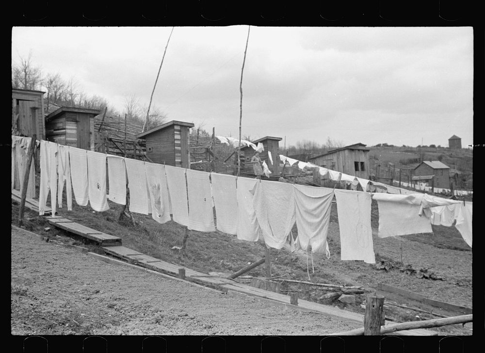 Clothes lines and privies. Kempton, West Virginia. Sourced from the Library of Congress.