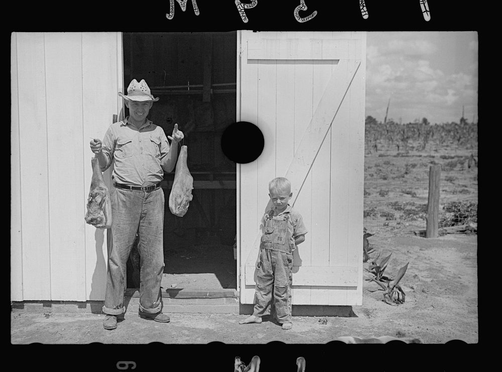 [Untitled photo, possibly related to: Mr. Foster with home-cured meat. Irwinville Farms, Georgia]. Sourced from the Library…