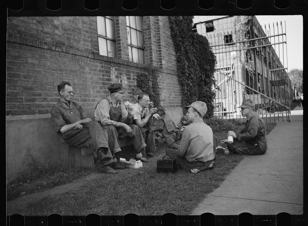 Lunch hour, employees tractor factory, Free Photo rawpixel