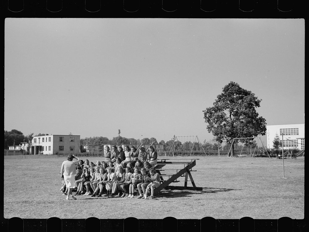 [Untitled photo, possibly related to: Physical education class, Greenhills, Ohio]. Sourced from the Library of Congress.