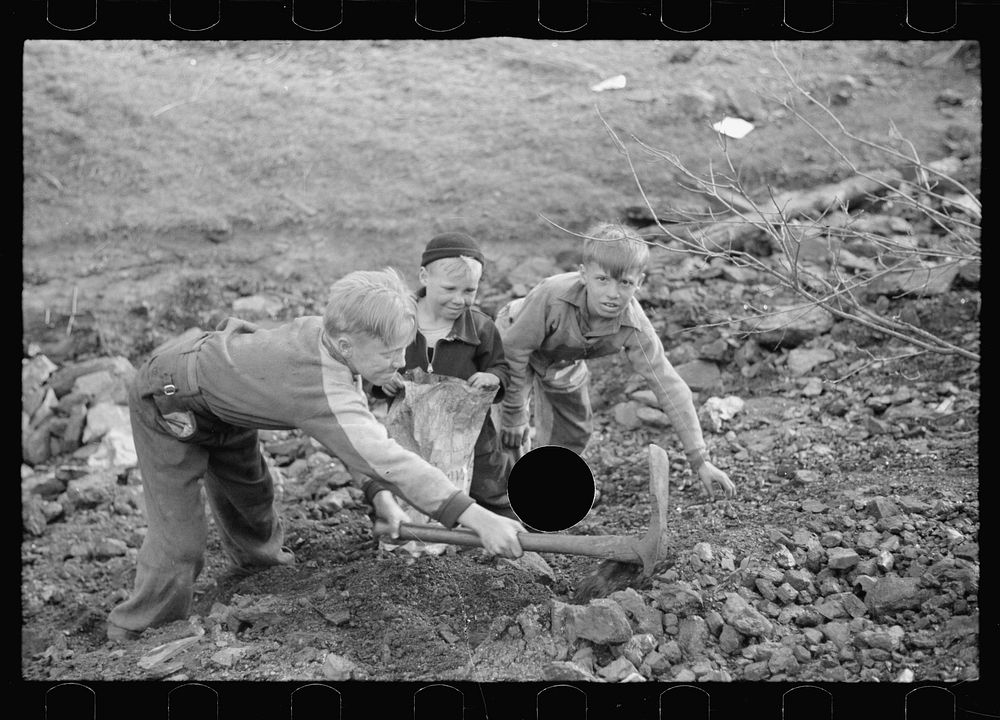 [Untitled photo, possibly related to: Miner's sons salvaging coal during May 1939 strike, Kempton, West Virginia]. Sourced…
