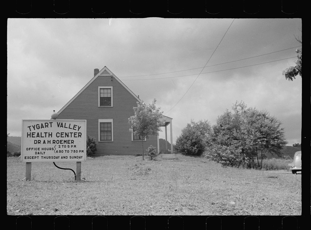 Health center, Tygart Valley Homesteads, West Virginia. Sourced from the Library of Congress.