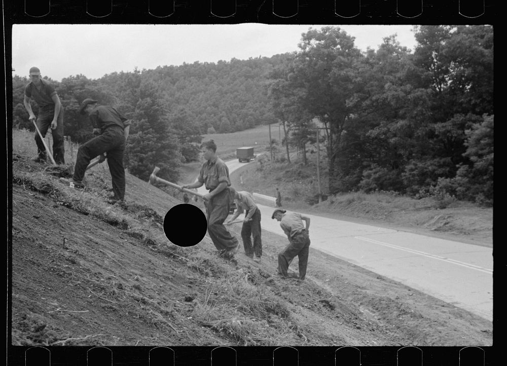 [Untitled photo, possibly related to: CCC (Civilian Conservation Corps) boys working at Tygart Valley Homesteads, West…