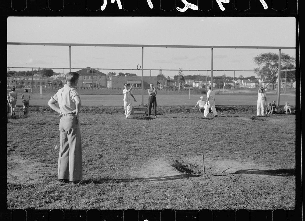 Pitching horseshoes, Greendale, Wisconsin. Sourced from the Library of Congress.