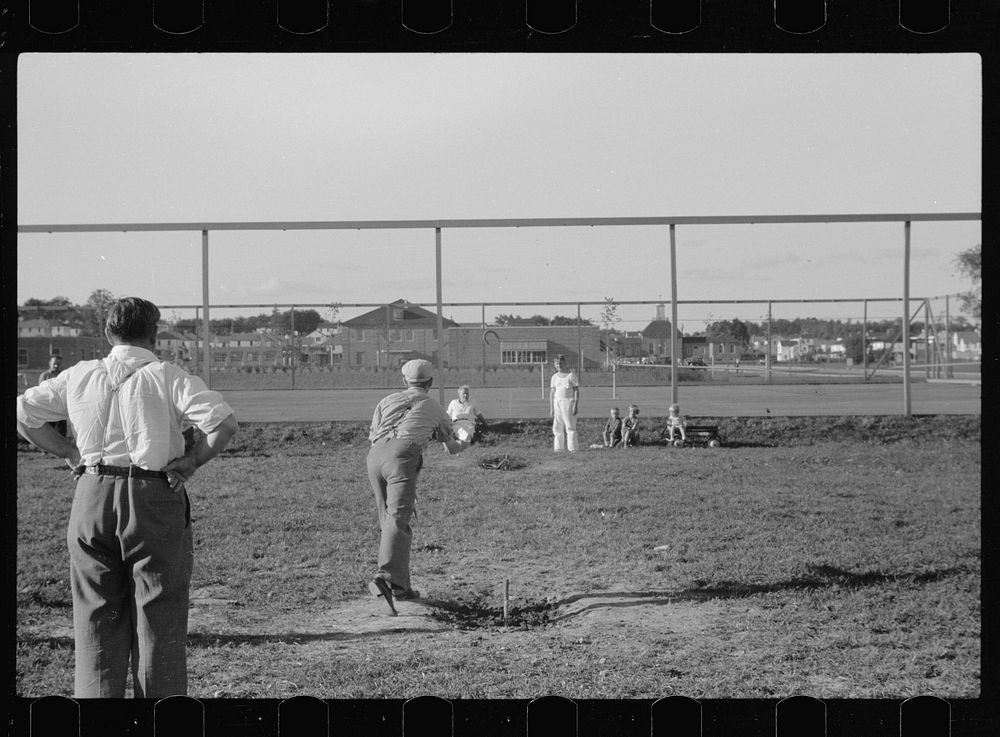 [Untitled photo, possibly related to: Pitching horseshoes, Greendale, Wisconsin]. Sourced from the Library of Congress.