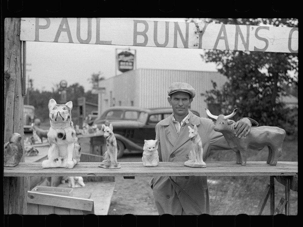 [Untitled photo, possibly related to: Paul Bunyan roadside stand near Bemidji, Minnesota]. Sourced from the Library of…