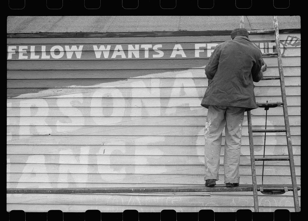 [Untitled photo, possibly related to: Sign painters, Ames, Iowa]. Sourced from the Library of Congress.
