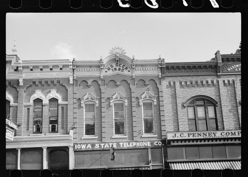Storefronts, Grundy Center, Iowa. Sourced from the Library of Congress.