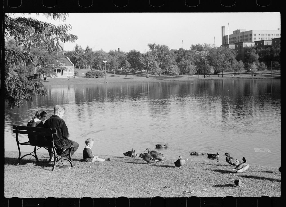 [Untitled photo, possibly related to: Small family feeding ducks in park on Saturday afternoon, Minneapolis, Minnesota].…
