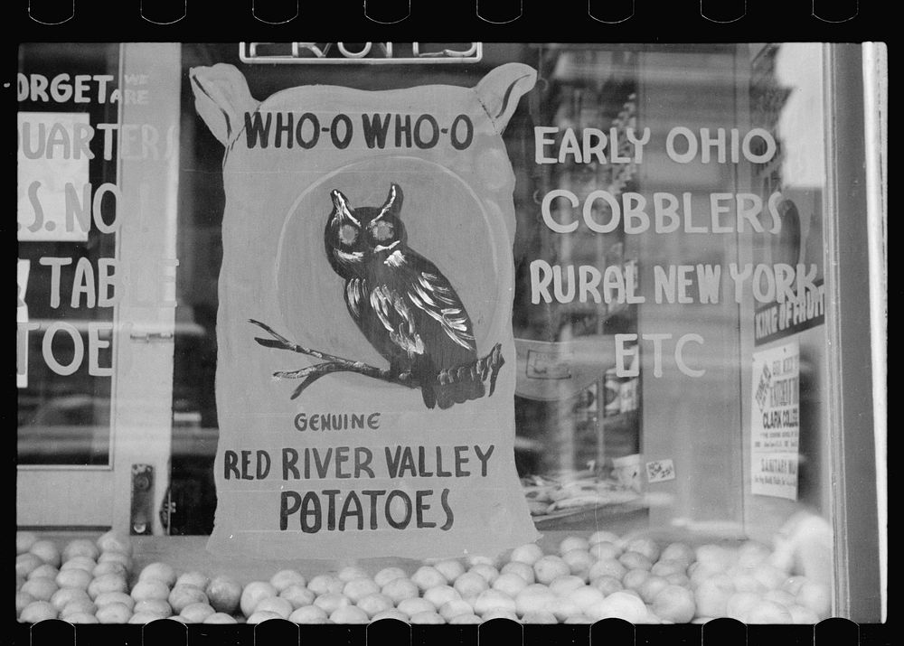 Grocery store window, Dubuque, Iowa. Sourced from the Library of Congress.
