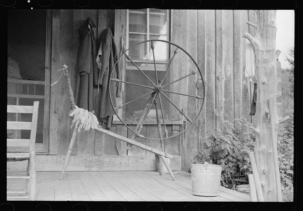 Spinning wheel used by a rehabilitation client, Ozark Mountains, Arkansas. Sourced from the Library of Congress.