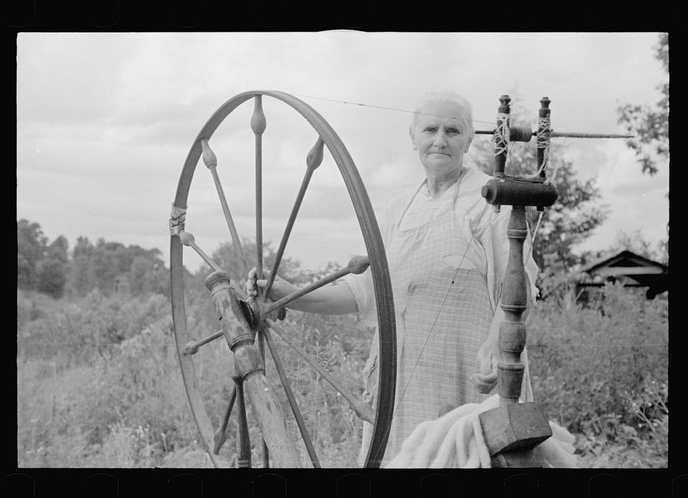 [Untitled photo, possibly related to: Rehabilitation client at spinning wheel, Ozark Mountains, Arkansas]. Sourced from the…