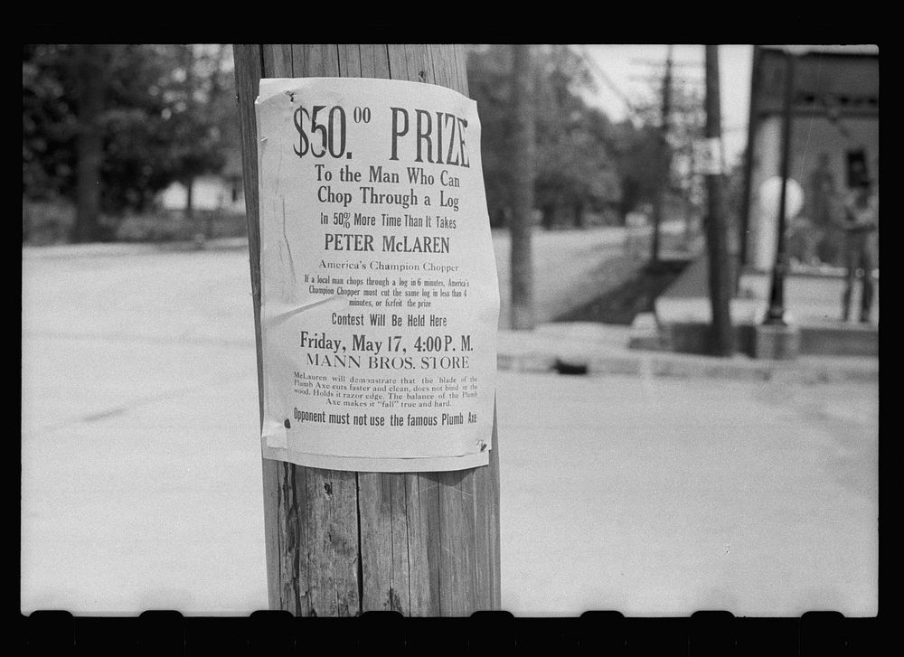 Sign on telephone pole, New Madrid, Missouri. Sourced from the Library of Congress.