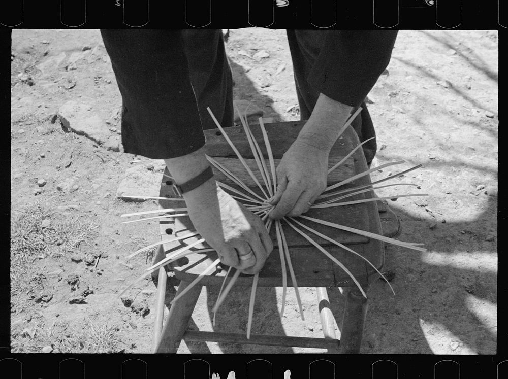 Weaving a basket, Shenandoah National Park, Nicholson Hollow, Virginia. Sourced from the Library of Congress.