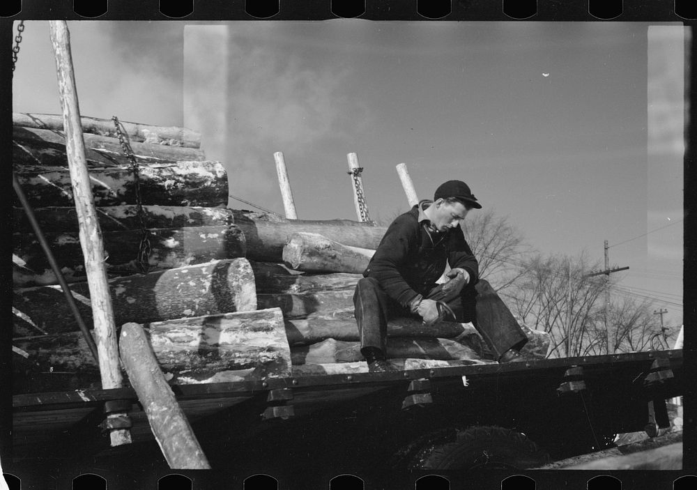[Untitled photo, possibly related to: Lumberjack, Groveton, New Hampshire]. Sourced from the Library of Congress.