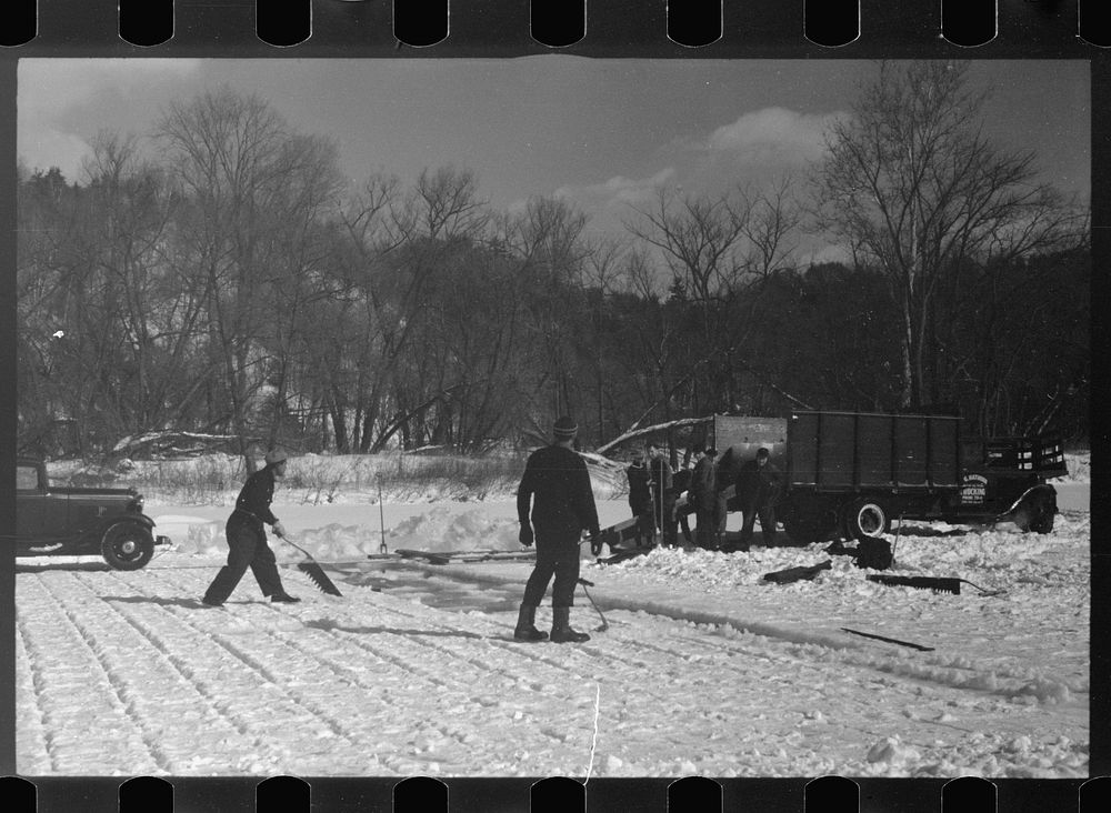 [Untitled photo, possibly related to: Cutting ice on the Ottaquetchee River, Coos County, New Hampshire]. Sourced from the…