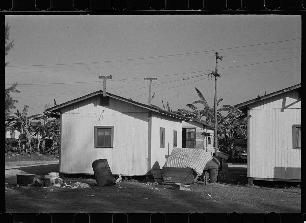 Housing conditions among the migrant fruit workers, in a tourist camp near Belle Glade, Florida. Sourced from the Library of…